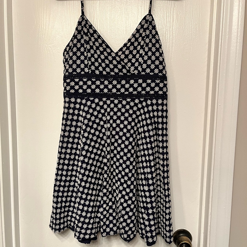 Navy & White Embroidered Mini Dress